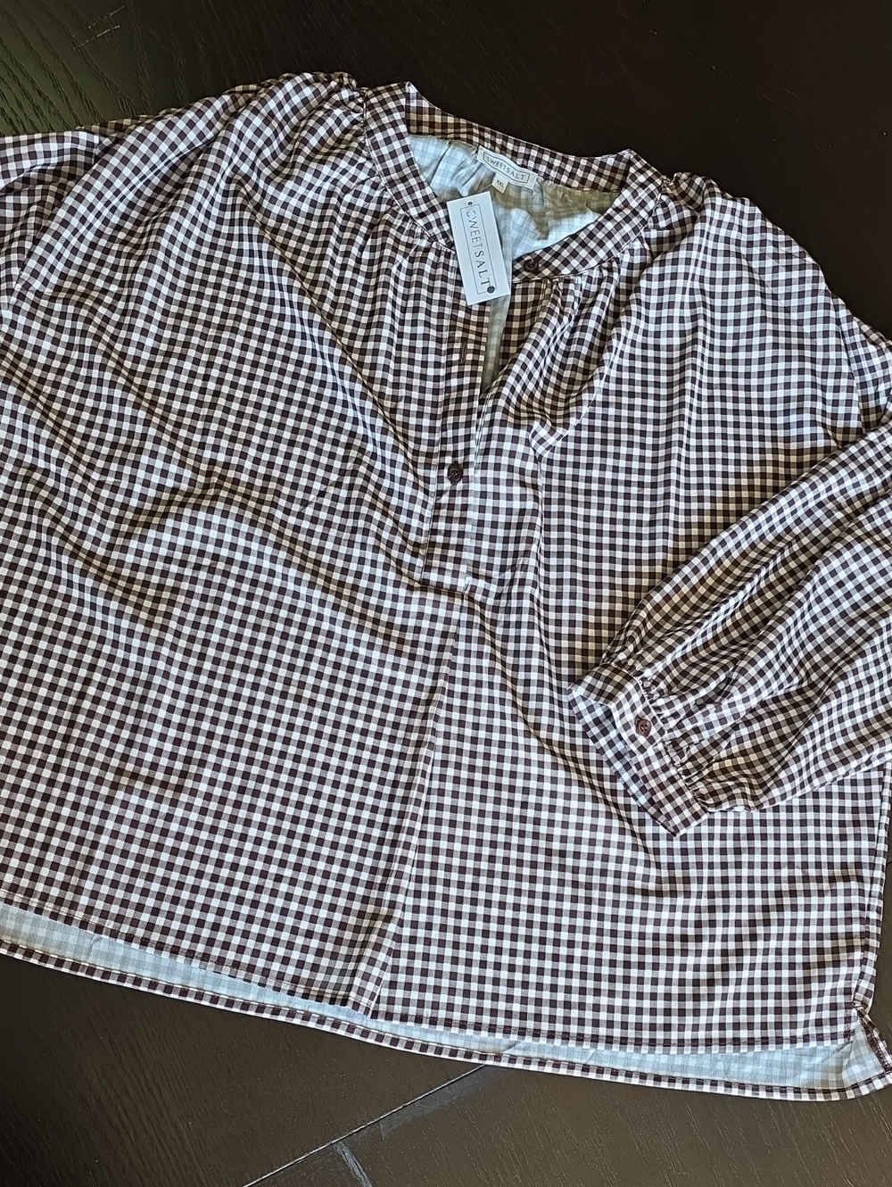 Rails Lark Gingham Peasant Blouse in Brown and White